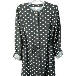 merona s/p black white polka dot dress polyester blend tie waist long READ